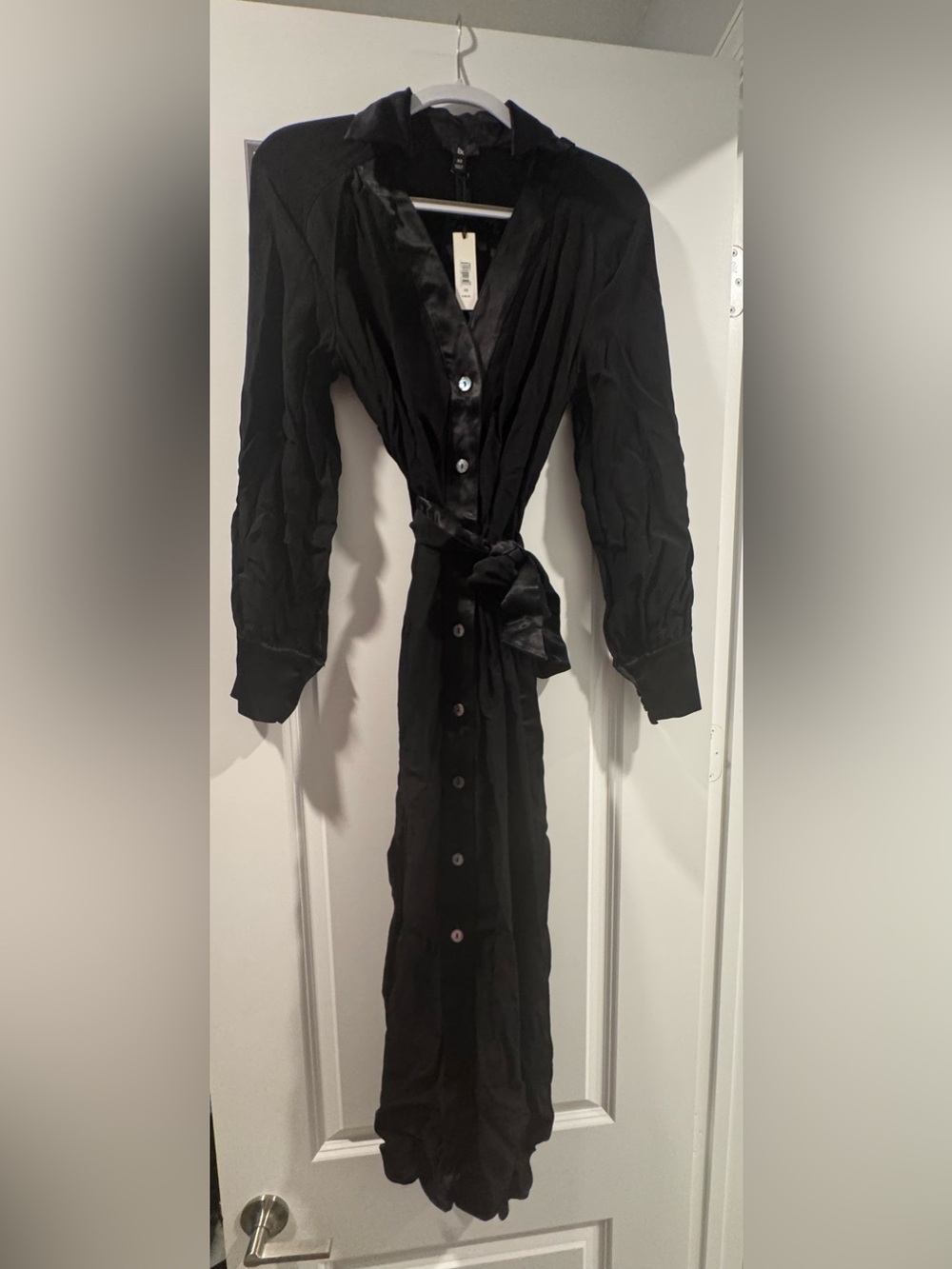 Banana Republic Black Satin Button-Front Wrap Dress XS